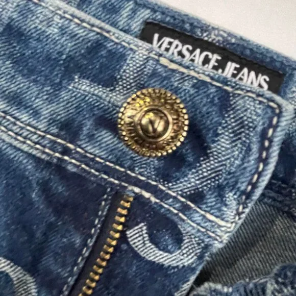 NWT $525 Authentic Versace Couture allover logo stretchy cotton jeans 27 - Picture 14 of 17